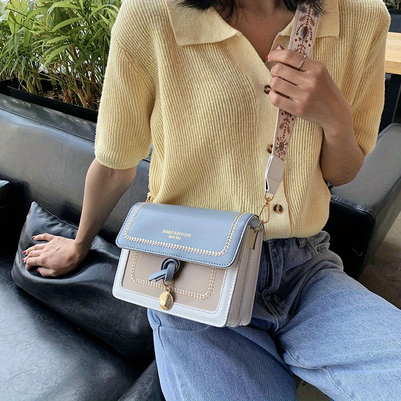 Borsa a tracolla con patta alla moda, borsa a tracolla con fibbia decorativa da donna con cinturino largo_voghion.com