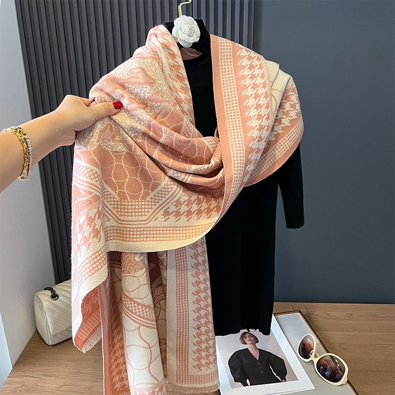 2024 Nuova sciarpa calda alla moda in cashmere da donna con elegante stile autunnale e invernale, scialle versatile a doppia faccia_voghion.com