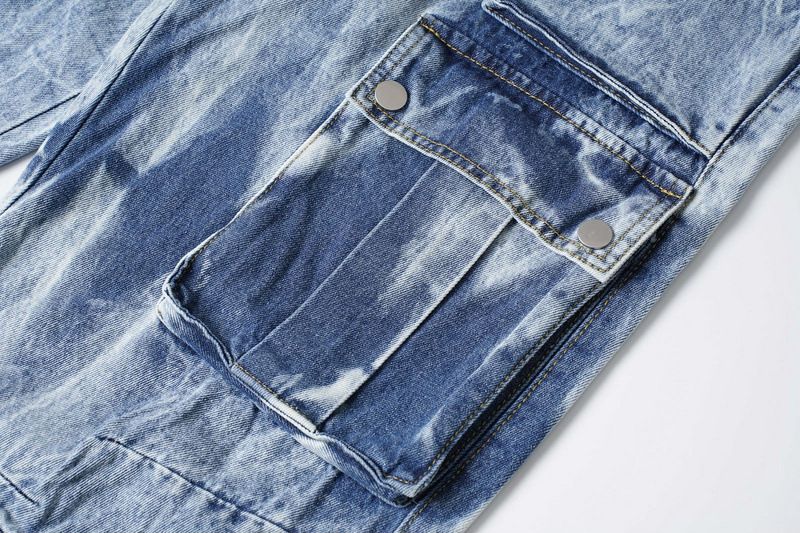 Calças de trabalho com bolsos grandes e design tie-dye americano para homens e mulheres, jeans de hip-hop de perna larga e corte solto_voghion.com