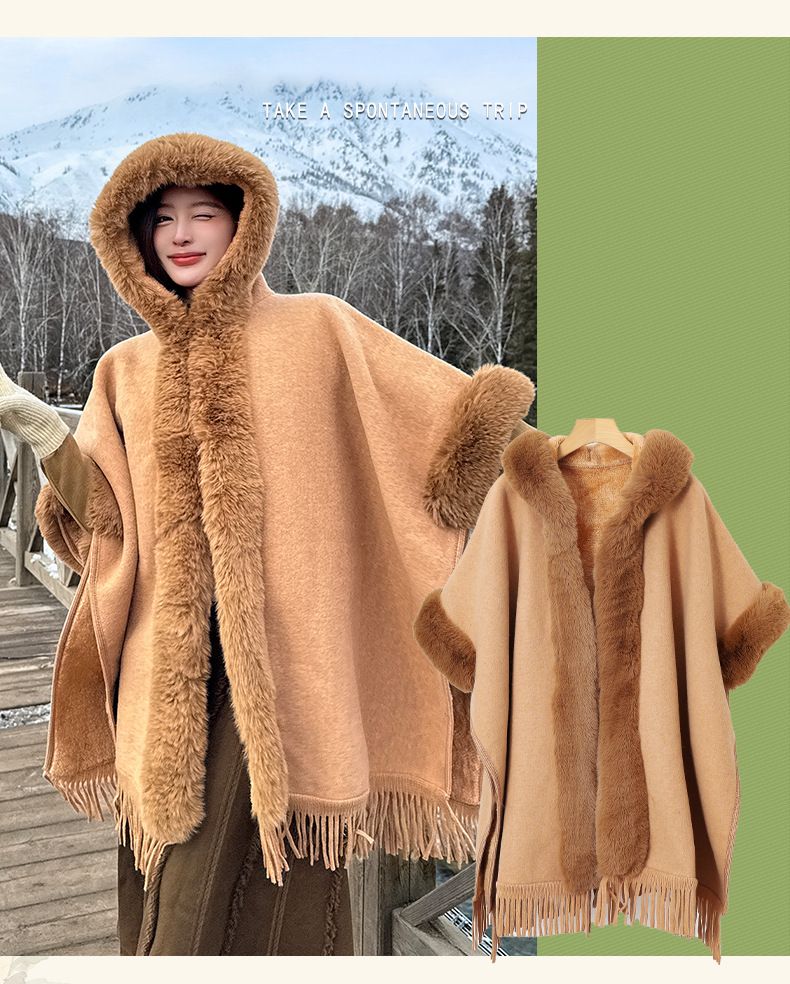 Scialli da donna, scialli, autunno e inverno, nuovi, in tinta unita, spessi e caldi, con collo in pelliccia di velluto, versatili._voghion.com