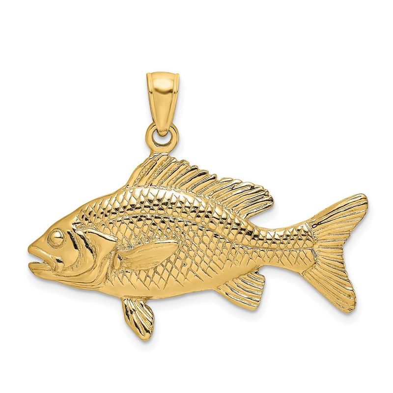 14K 3-D Textured Red Snapper Fish Charm_voghion.com