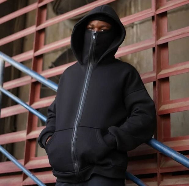 Herrenbekleidung Trendy Paris Letter Print Kapuzenpullover - Y2K Streetwear Unisex Pullover mit Reißverschluss, Oversized Fit für Freizeitkleidung (Schwarz/Weiß)_voghion.com