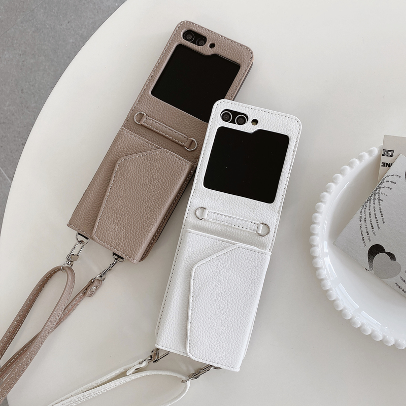 Mobile phone case for zflip3 crossbody mobile phone case Lychee women's ultra-thin zflip5 folding beauty mirror card holder mobile phone case 4_voghion.com