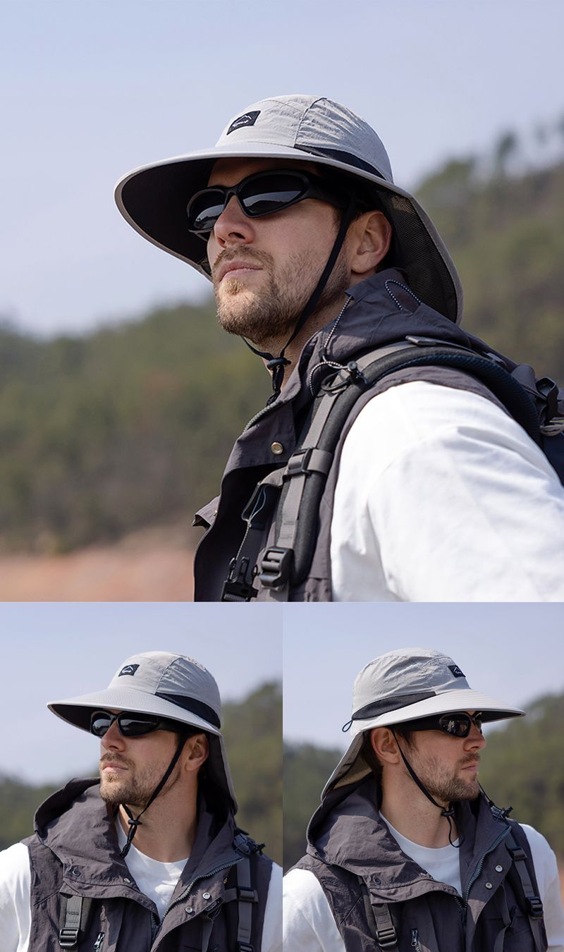 Hot Sale Xioguan 100% polyester 9249 summer men's and women's large brimmed shawl fisherman quick drying breathable sunshade hat_voghion.com