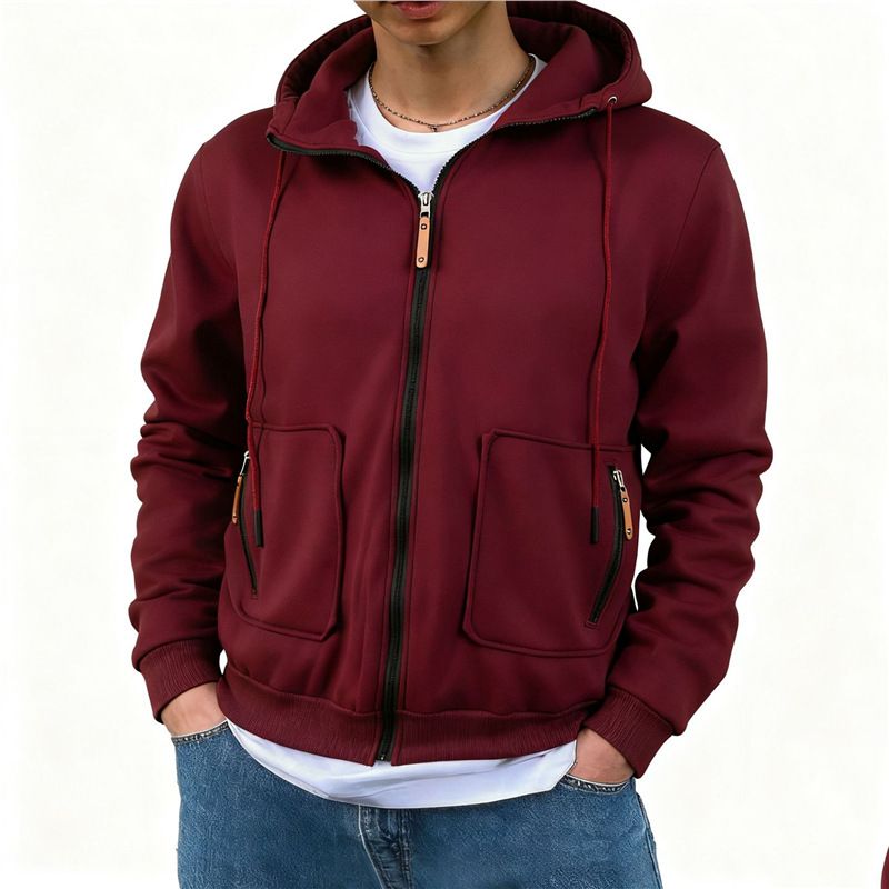 Felpa con cappuccio e fodera in pile con cerniera da uomo, produttore di cardigan con cappuccio_voghion.com