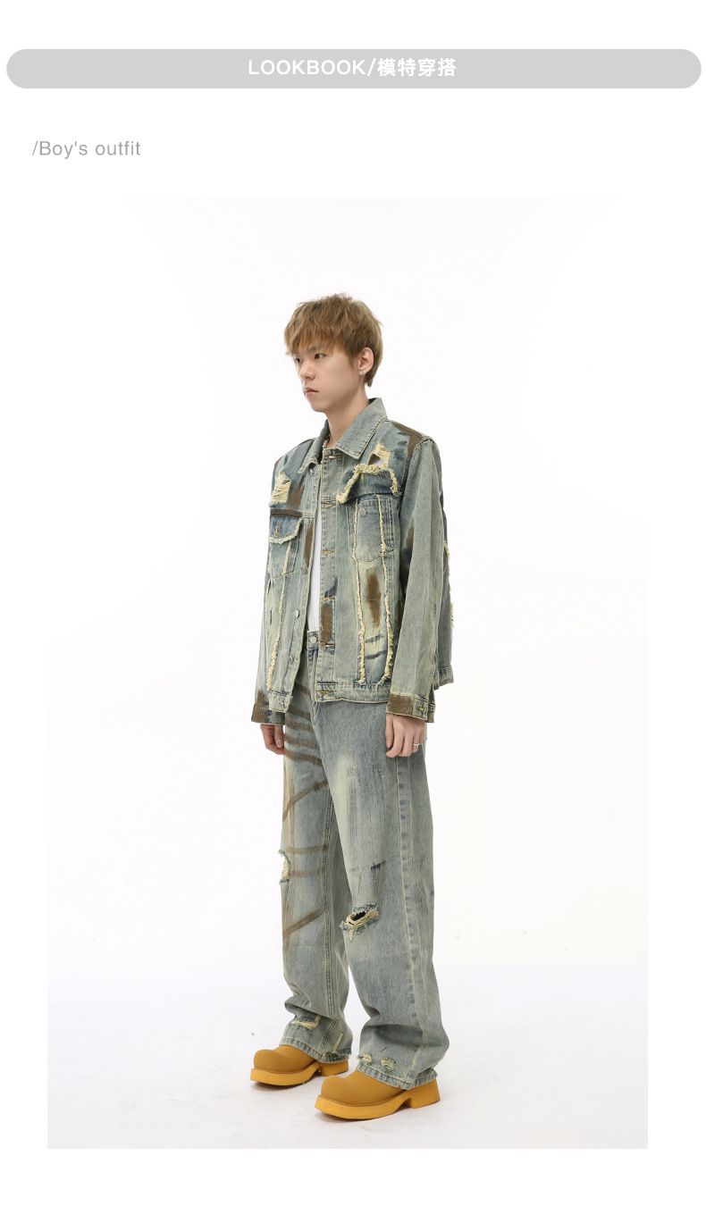 Herrenbekleidung Neue Produkte Nischentrend Old Wasteland Style Heavy Industry Denim Suit Trend_voghion.com