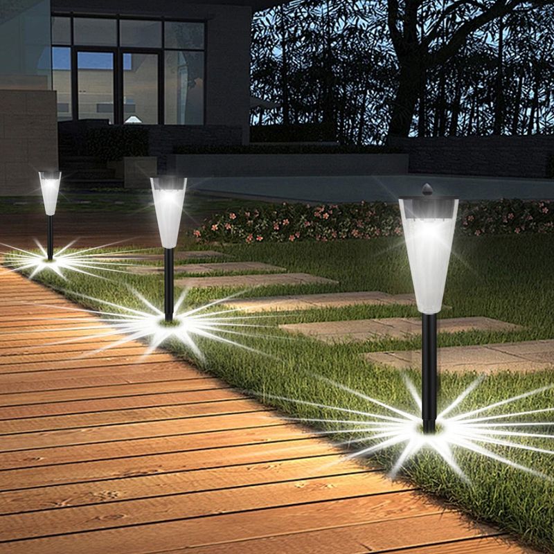 Lampes solaires LED d'extérieur – 10 W, éclairage décoratif blanc pour allée, cour, pelouse et terrasse (ABS, étanche IP65, intensité variable, stock UE)_voghion.com