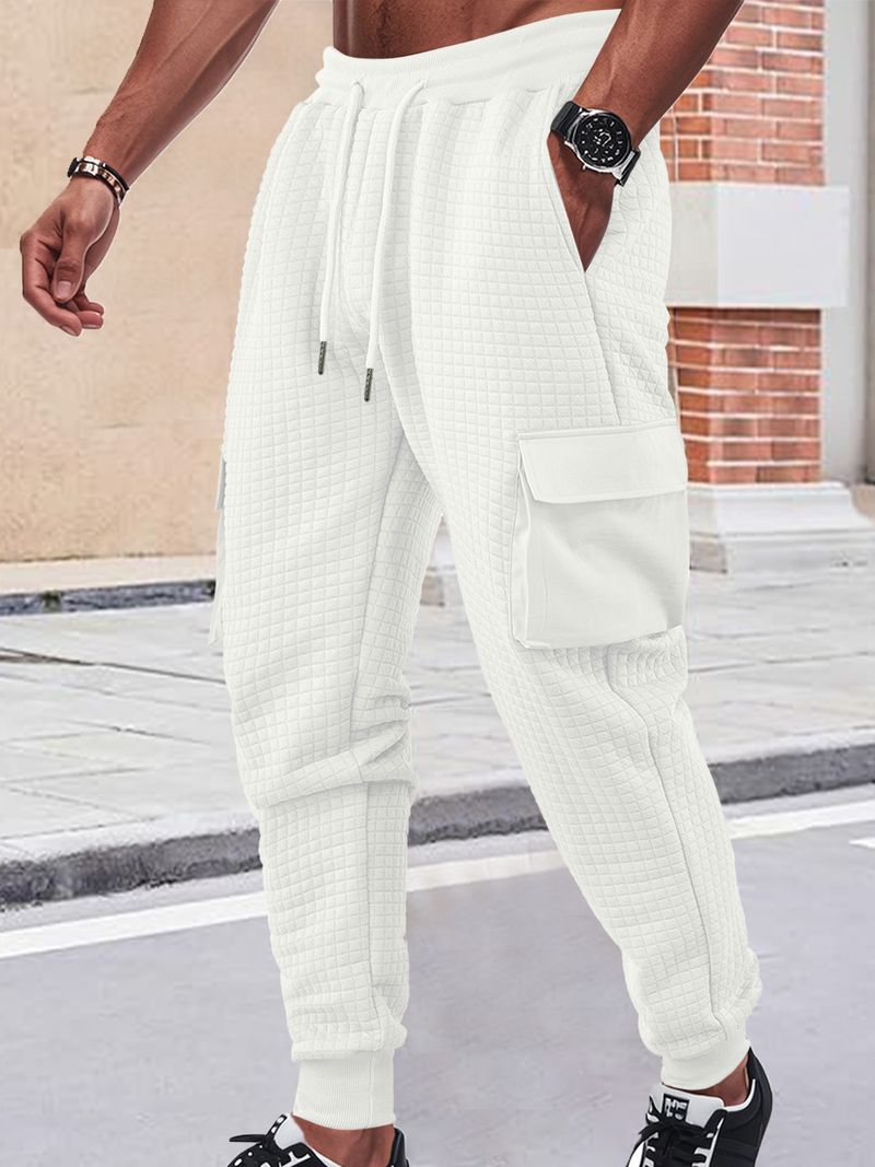 Men's Spring And Autumn New Thickened Multi-Pocket Jacquard Checkered Casual Cargo Pants_voghion.com