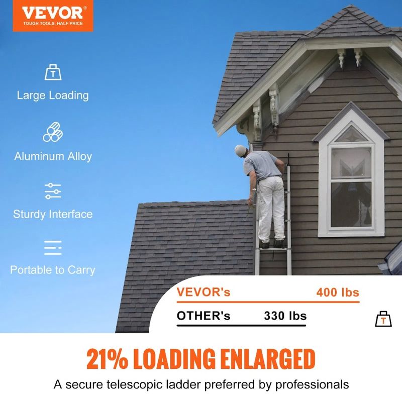 Ladder, Retraction Aluminum 15 Capacity One-button Ladder, Extension Telescoping LBS FT With Po Collapsible Feet, 400 Non-slip_voghion.com