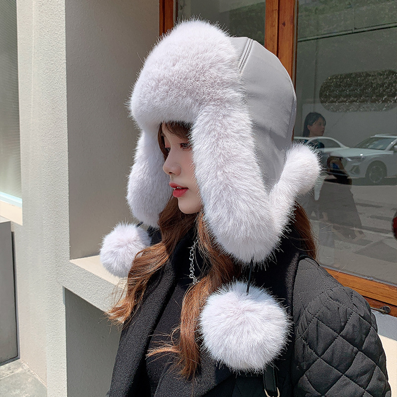 Sügisel ja talvel uus üliõpilane naissoost jaapani karvapall soe paksendatud plüüsist Lei Feng müts Kirde jalgrattasõidu külmakindel suusamüts_voghion.com