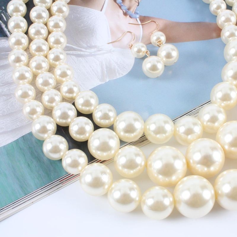 Collar minimalista de moda con cadena de clavícula de múltiples capas y perlas exageradas 6420_voghion.com