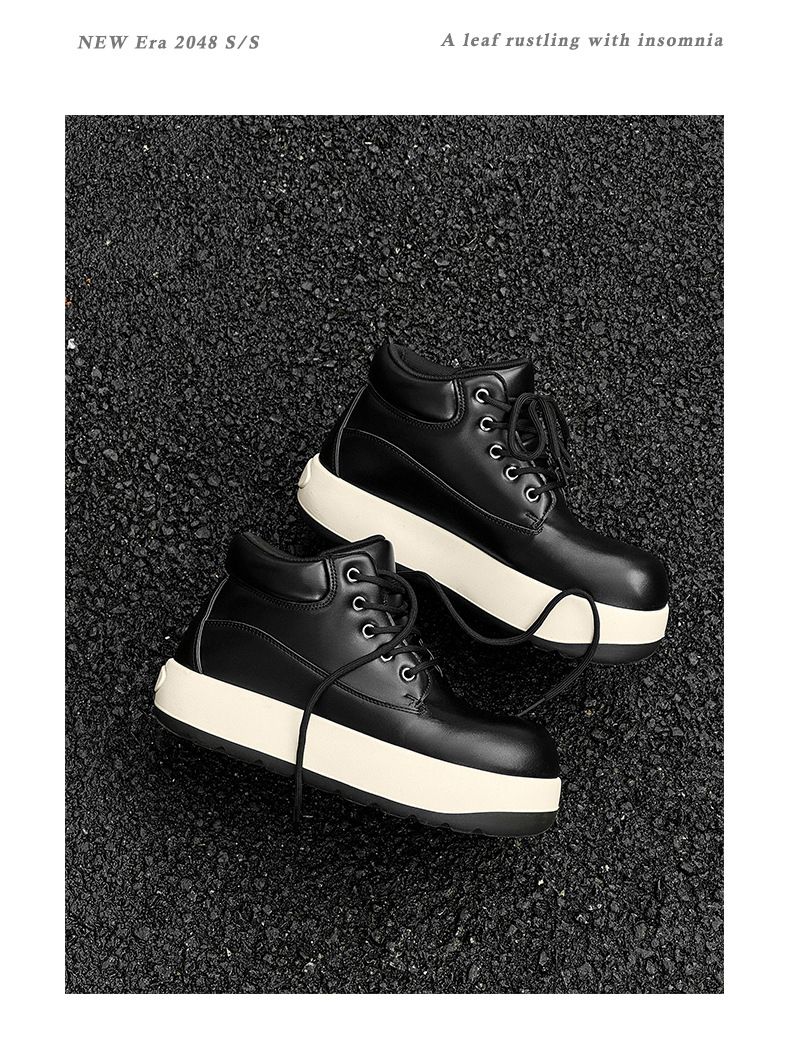 Men's Chunky Derby Boots Retro Motorcycle Style High Top Martin Boots In Yellow/Black/Brown - Fashionable & Comfortable_voghion.com