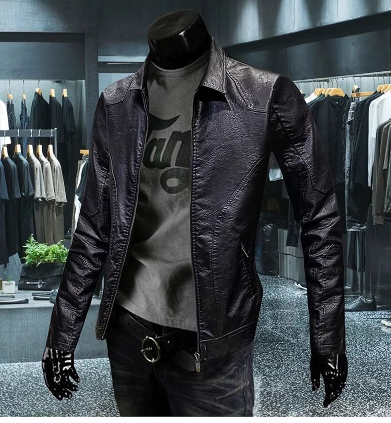 Giacca in pelle PU con colletto rialzato, stile autunno, versione coreana, da uomo_voghion.com