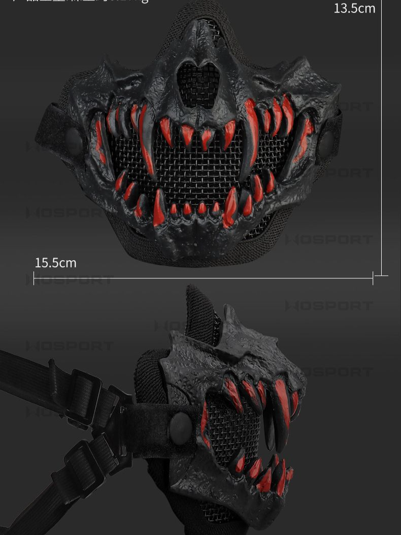 Fang Mask Standard Edition Double Layer Steel Wire Cos Half Face High Breathable Protective Tactical Motorcycle Riding_voghion.com