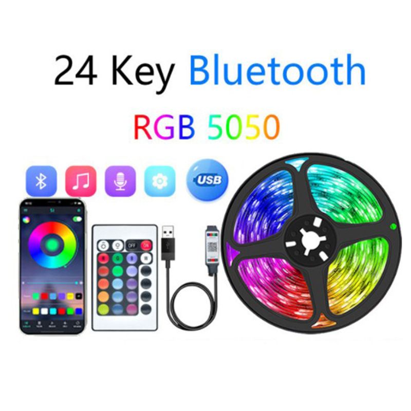 Tira de luces LED RGB de 5 V - SMD 5050, 60 LED/m, aplicación Bluetooth y control remoto, alimentación por USB, resistente al agua IP65, luz flexible_voghion.com