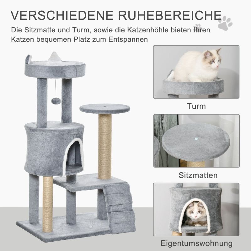 Kratzbaum 100cm Con Katzenhöhle, Leiter, Juta, Grigio 60x100cm_voghion.com