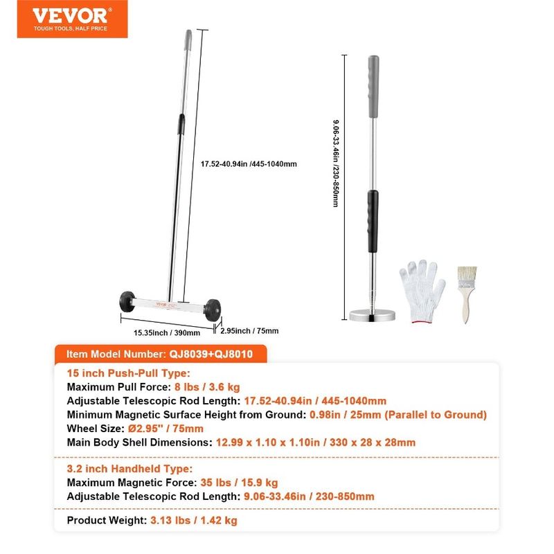 15Inch Magnetic Sweeper With Wheels Telescoping Magnetic Pickup Tool_voghion.com