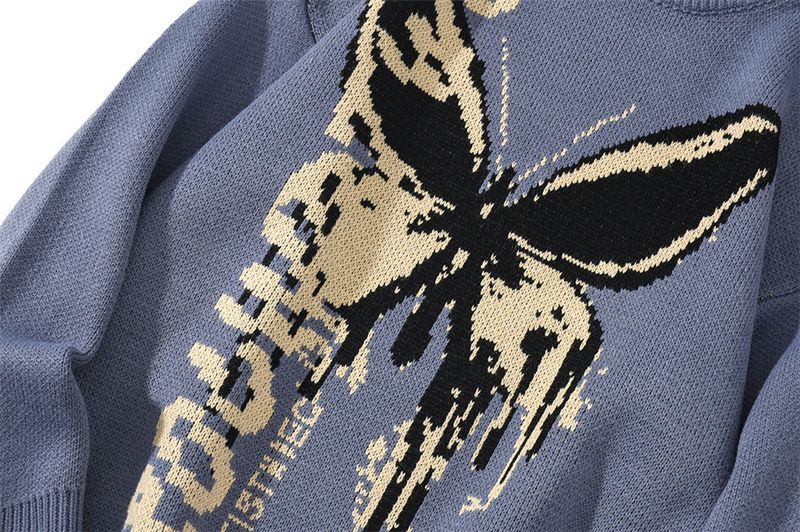 Pull chaud en tricot jacquard à motif papillon, style automne et hiver_voghion.com