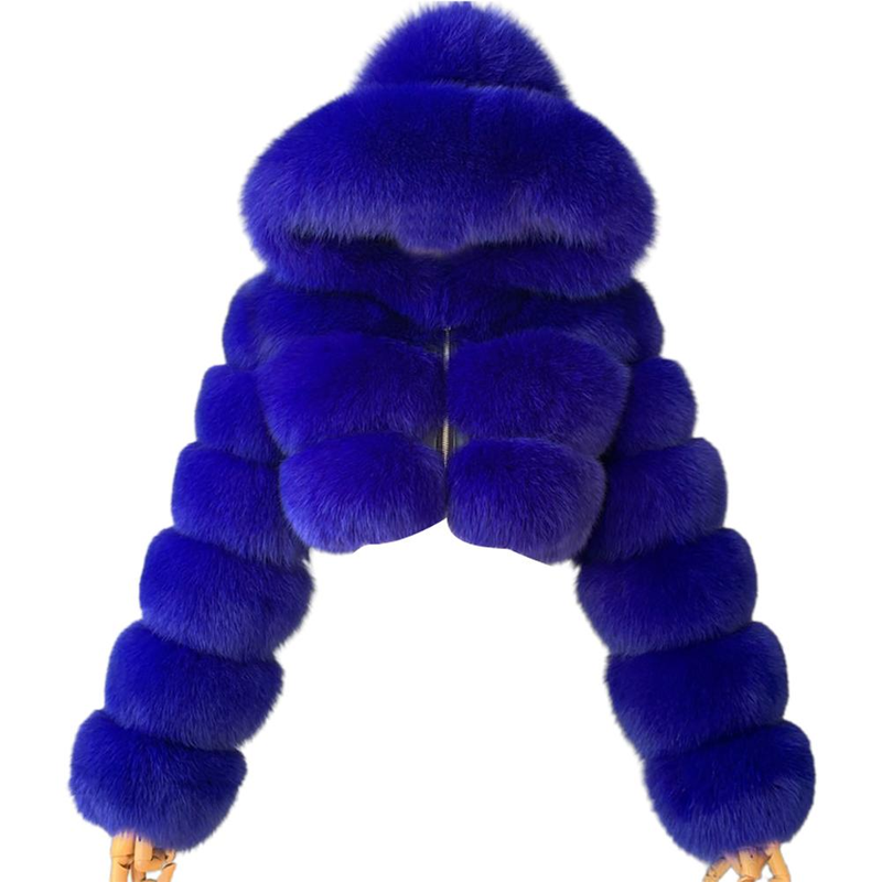 Lös tjock päls Plyschjacka Kvinnor Flickor Mode Vinter Fuskpäls Beskuren kappa Fluffig Zip Huva Varm Kort jacka_voghion.com