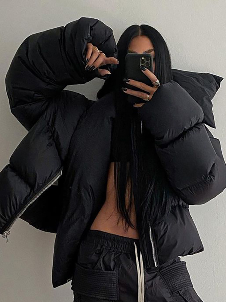 Women's Clothing winter ins thick snap button neck coat warm cotton coat_voghion.com
