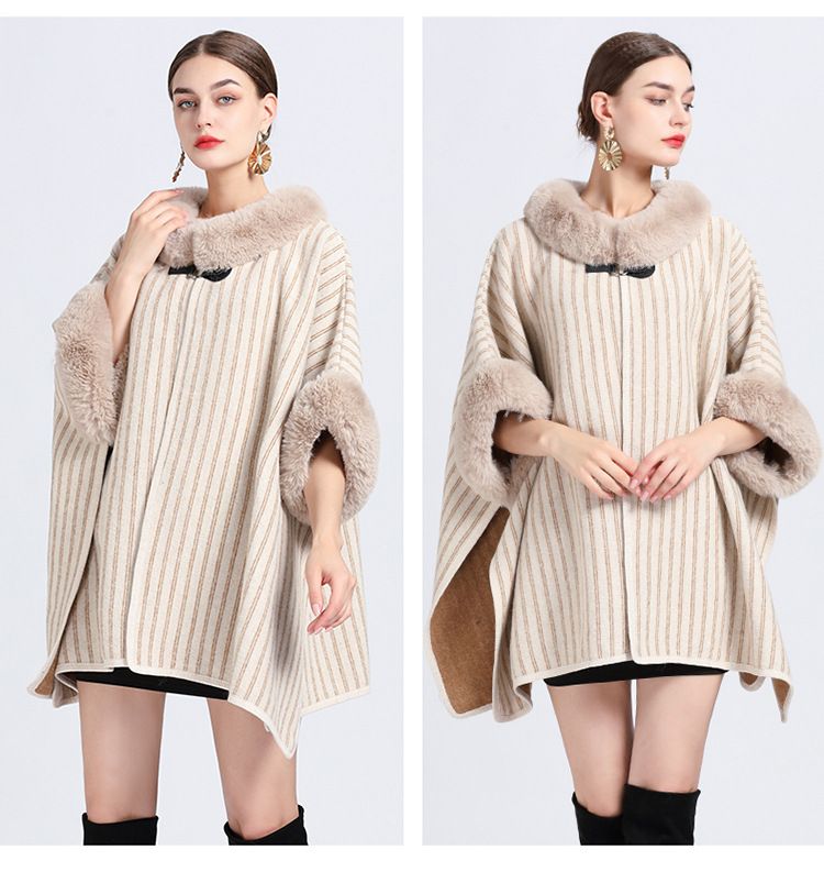 Mantella con collo in pelliccia grande taglia cardigan lavorato a maglia cappotto di lana donna_voghion.com