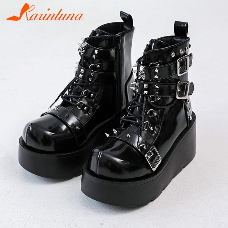 Punk Gothic Style Platform Mary Jean Shoes New Fashion Brand 2023 Spring Summer Round Toe Buckle-Sandals Boot Party Role-Play_voghion.com