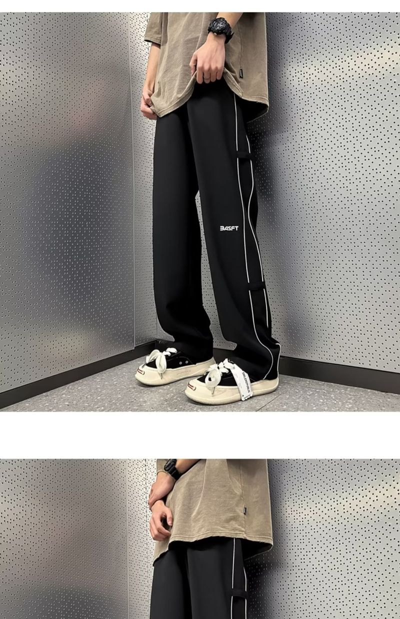 Coole casual voor heren zomer dunne Instagram afzakkende rechte losse en trendy brief wijde pijpen broek_voghion.com