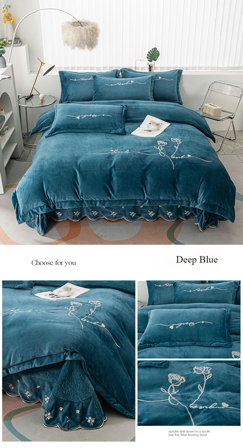 Autumn And Winter Baby Fleece Bed Cover Four-piece Set Thickened Warm Milk Fleece Encrypted Embroidery Padded Bedding_voghion.com