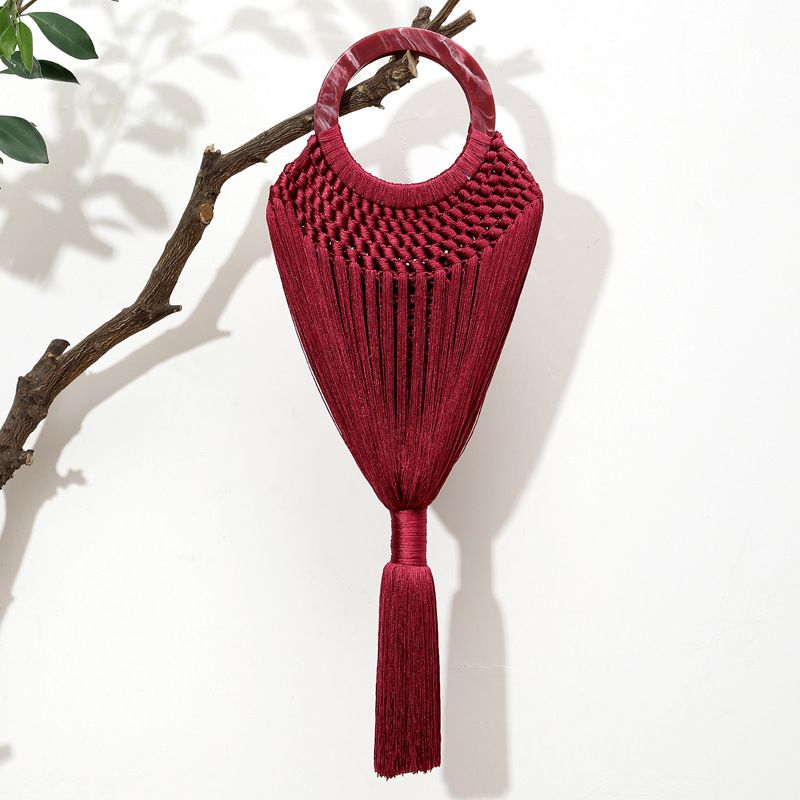 2021 Neue Abend-Nischen-Design-Urlaubs-Stil Handgewebte Acryl-Einfarbige Handheld-Quastentasche_voghion.com