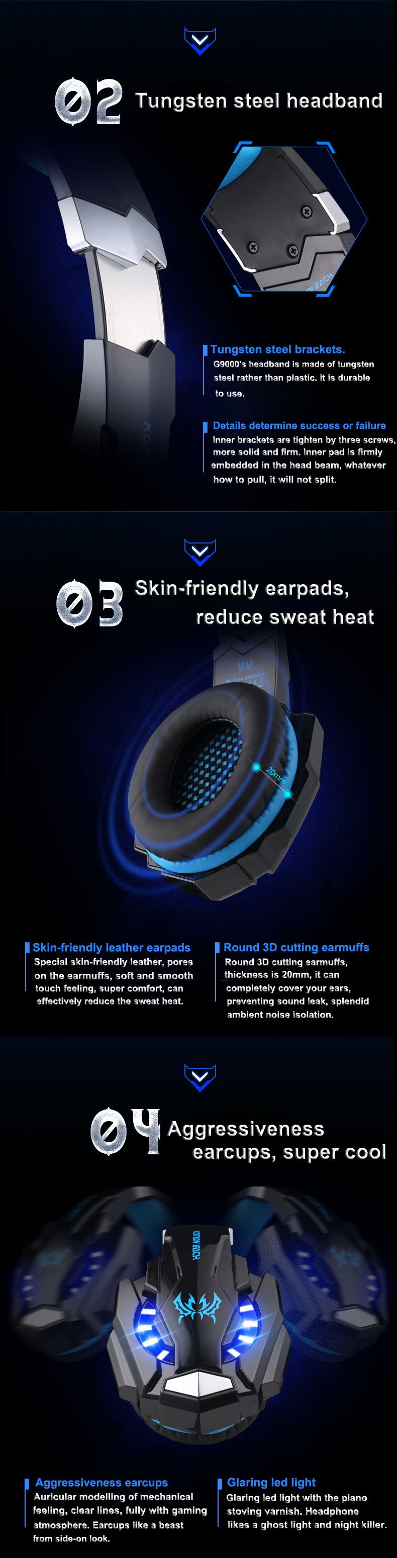 Cuffie da gioco cablate G9000 con microfono, presa da 3,5 mm/USB, cuscinetti auricolari in memory foam, isolamento acustico per PC, dispositivi mobili e console di gioco_voghion.com