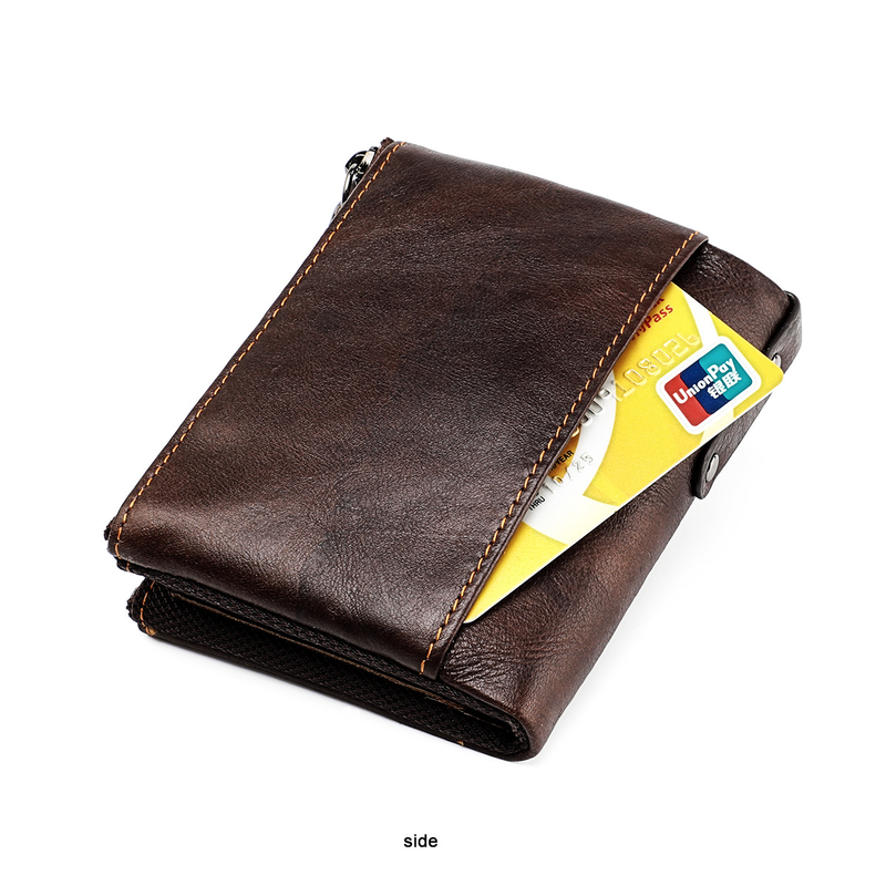 Genuine Leather Wallets for Women Men Small Rfid Wallet Short Bifold Card Holder Men's Wallet with 3 Zipper Pockets Coin_voghion.com