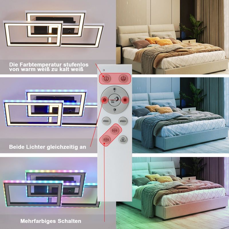 Glitzerlife Deckenlampe LED Deckenleuchte Schwarz - 45W Modern Dimmbar Schlafzimmerlampe Mit Fernbedienung RGB Farbwechsel Deckenbeleuchtung Geometrisch Für Küche_voghion.com