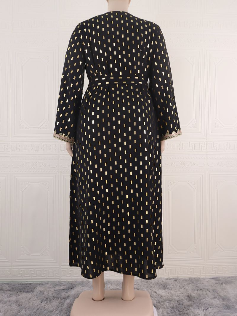 Abbigliamento da donna, taglie forti, abito musulmano Abaya con stampa oro_voghion.com