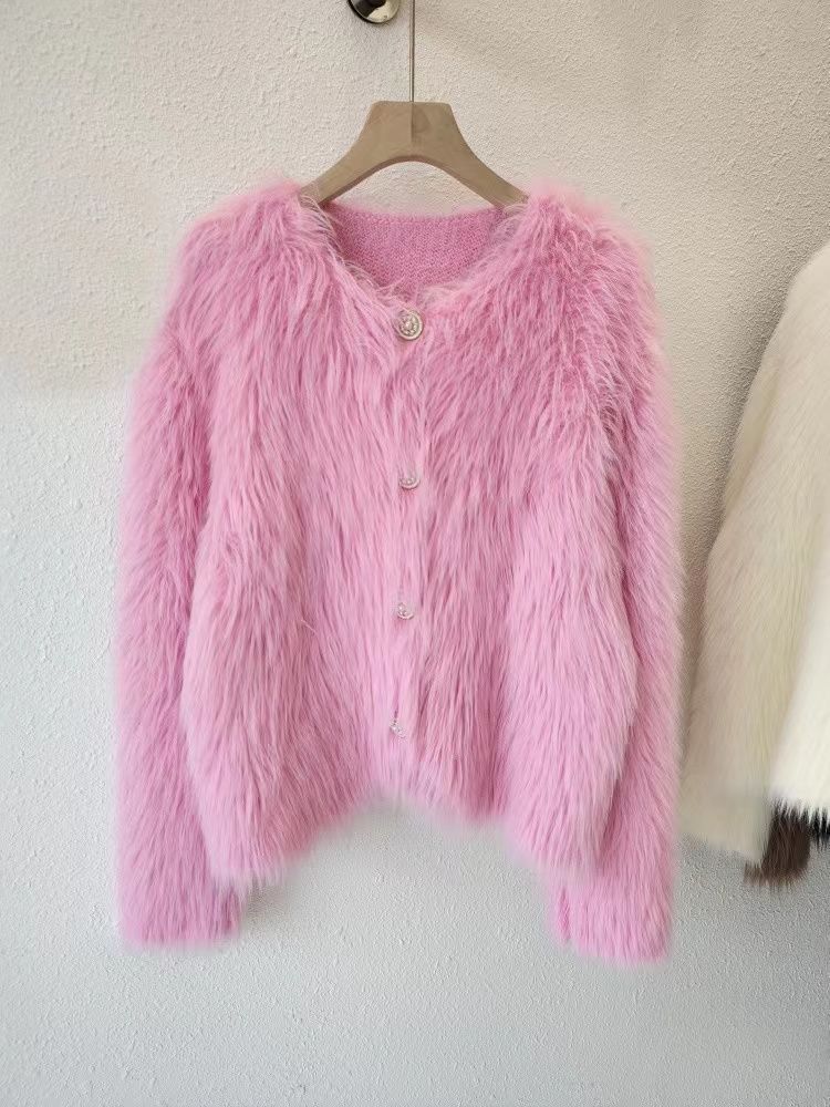 Damenbekleidung Fleece-Strickjacke Pullover Jacke Frauen Herbst und Winter verdickt neue kurze weiche wachsartige_voghion.com