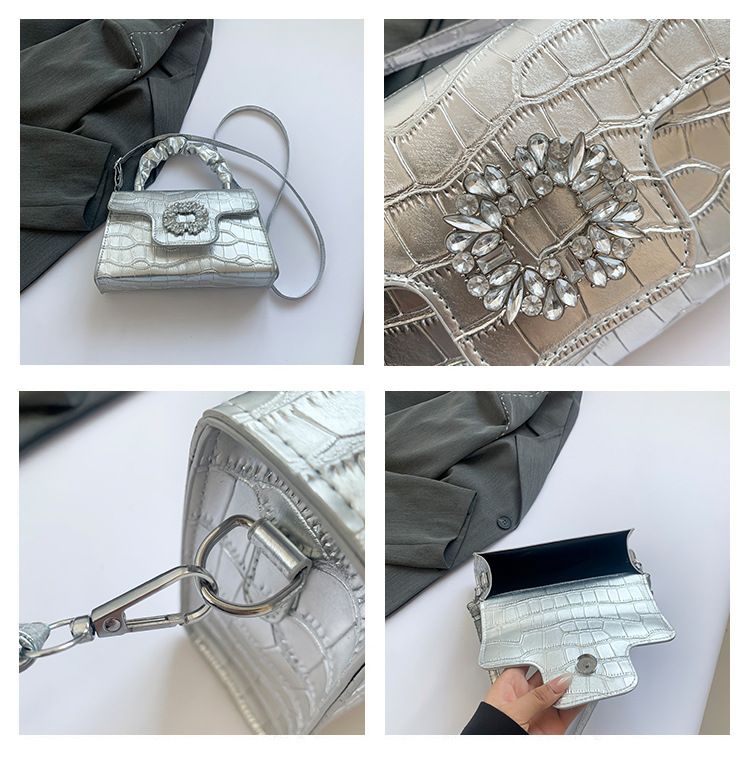 Damentaschen Einfache Steinmuster Diamant Kleine Quadratische Tasche Edelstein Handtasche Damen Stilvolle Schulter Messenger Bag_voghion.com