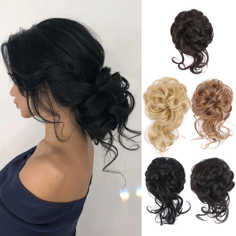 Sintético bagunçado bun pedaço scrunchie despenteado updo extensões de cabelo encaracolado ondulado rabo de cavalo chignon com elástico para mulher_voghion.com