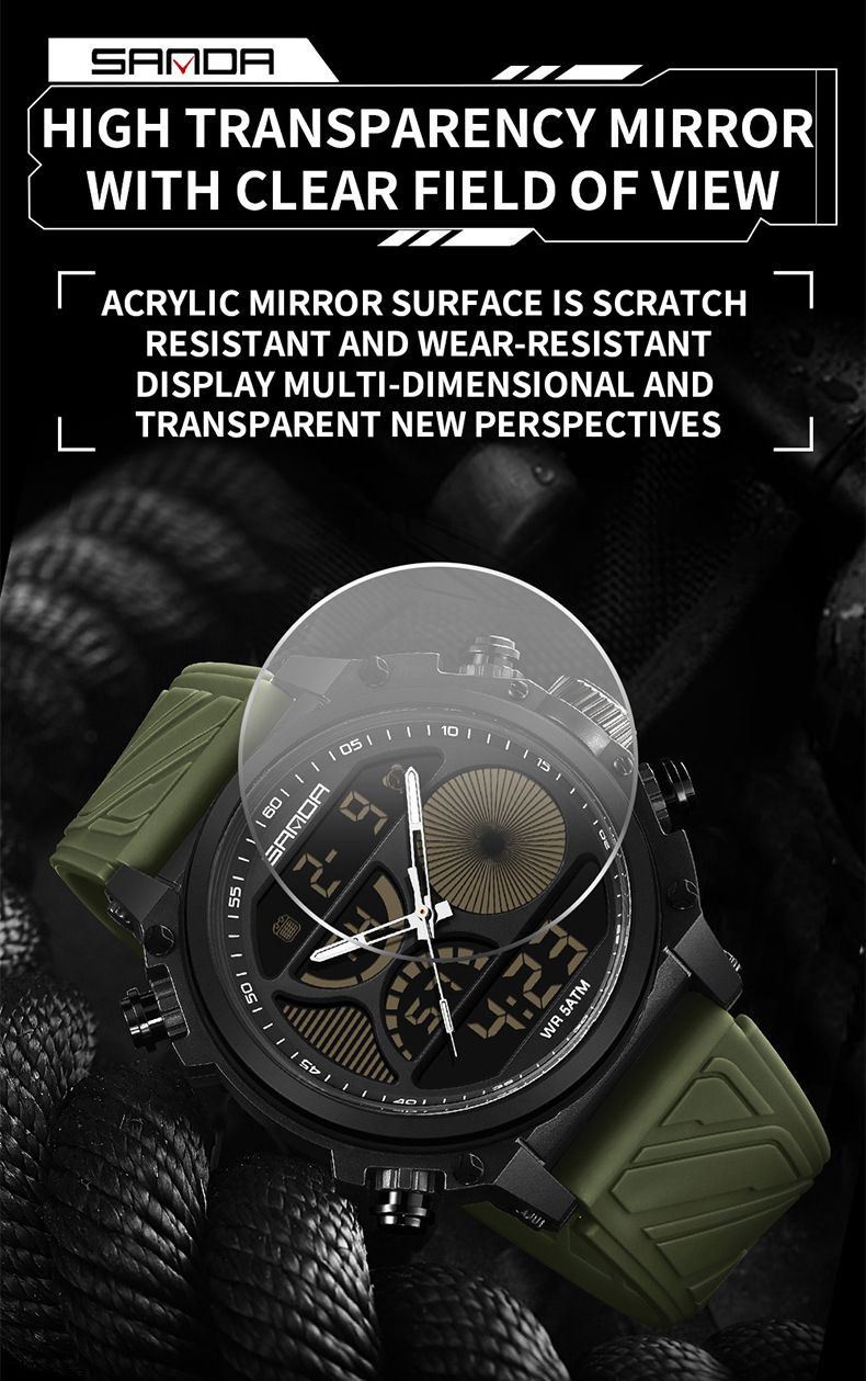 Men's Sports Watch With Dual Display, Luminous Hands, 50m Waterproof, Alarm, Stopwatch, Week & Date Outdoor Activities Dual Display Electronic Watch_voghion.com