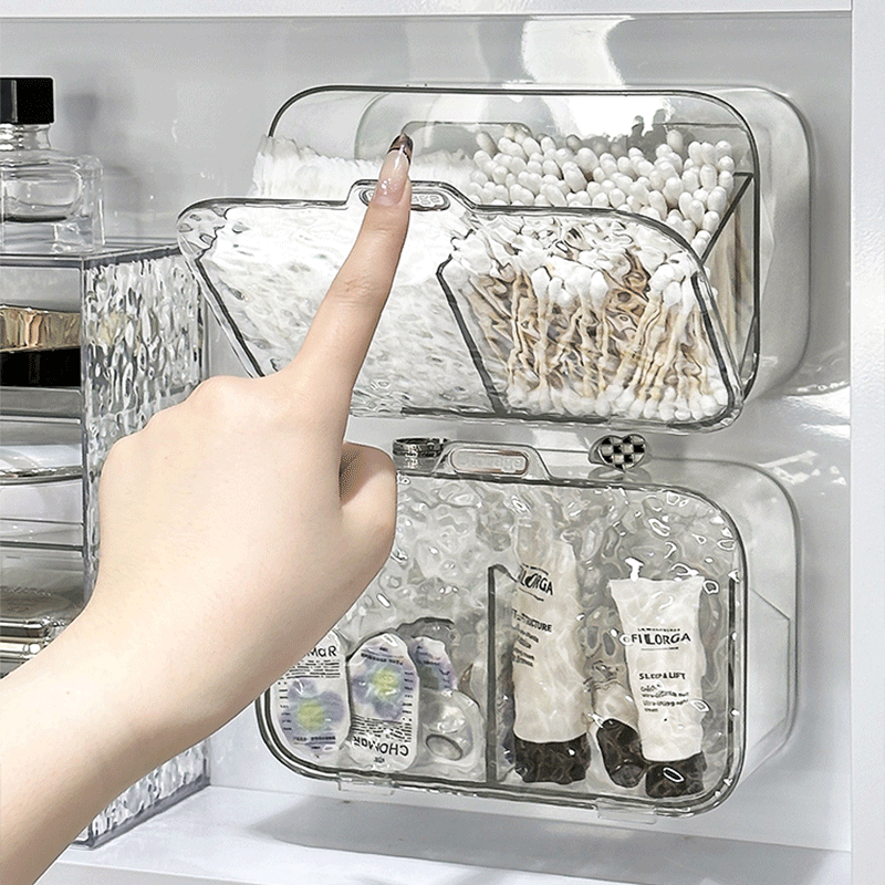 Acryl-Wattepad-Halter, Wandmontage, Make-up-Organizer, Wattestäbchen-Aufbewahrungsbox, Schrank, Qtip-Halter, Spender, Badezimmer-Organizer_voghion.com
