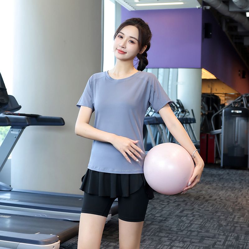 Yoga-Top in Übergröße für Damen, lockere Passform, Sport, lässig, Laufen, kurzärmelig, Pilates, schweißabsorbierend, schnelltrocknend_voghion.com