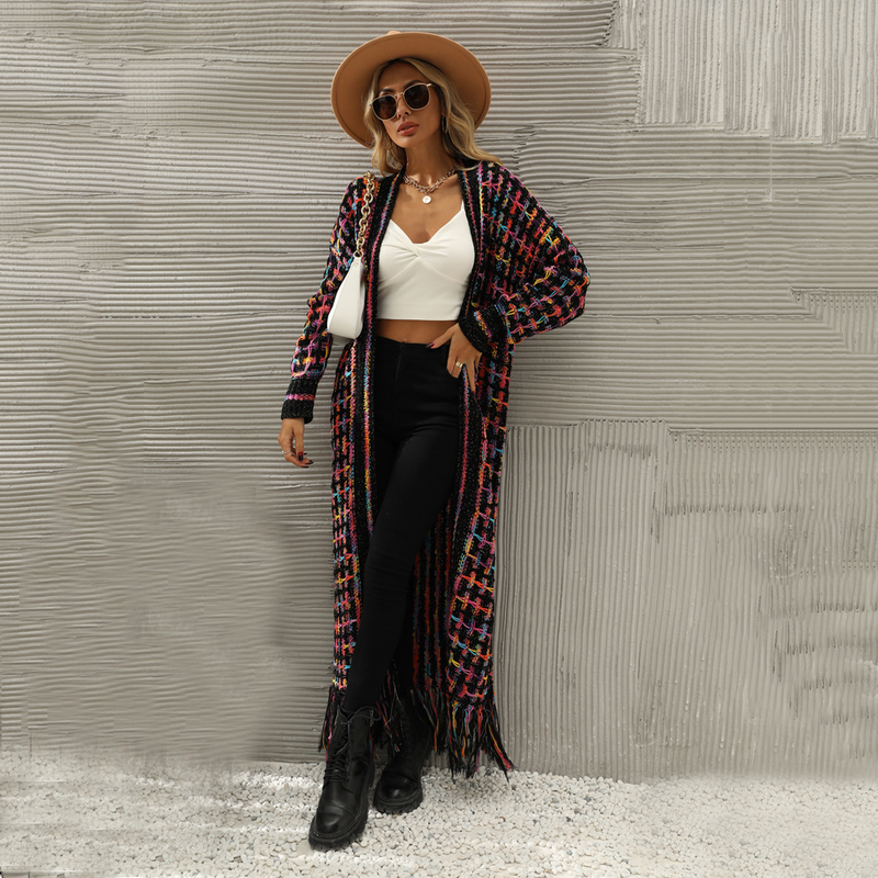 K New Plus Size Long Cardigan With Tassels; Women's Hot Style._voghion.com