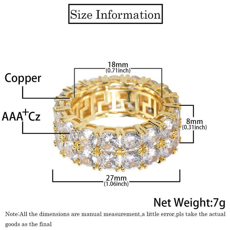 Men And Women's Jewelry Hip Hop Style Double Row Zircon Ring Geometric Design High-Quality Gold Tone Brass Statement Ring For Trendy Outfits_voghion.com