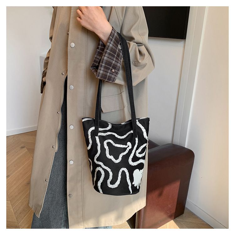 Dames Bucket Bag Schoudertas Schattige Puppy Canvas Bucket Bag Grote Capaciteit Casual Tote Bag_voghion.com