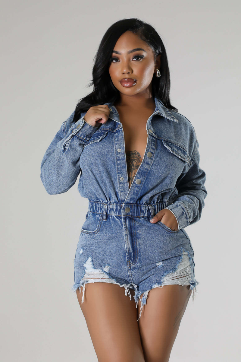 Abbigliamento da donna tuta con tuta in denim lavato sciolto con nappe con foro elastico alto_voghion.com