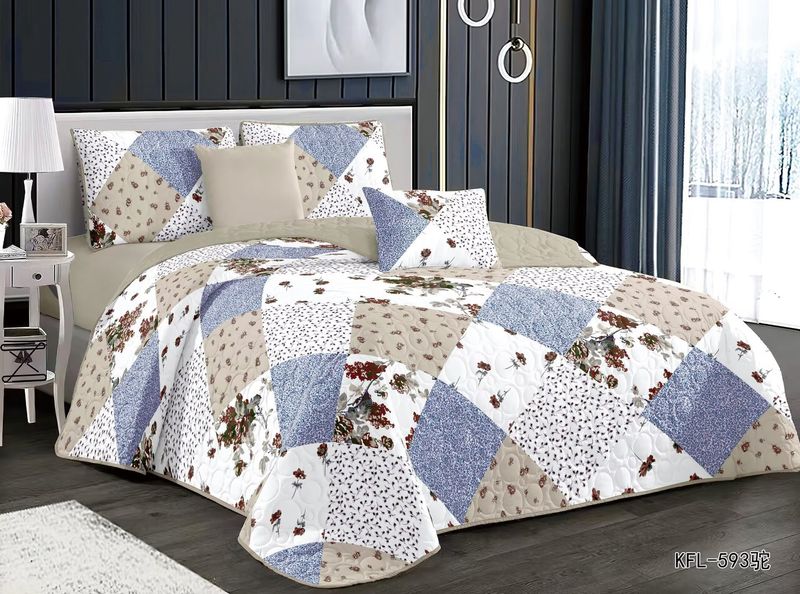 Couverture matelassée trois pièces imprimée respirante lavable en machine pour lit double extra large_voghion.com