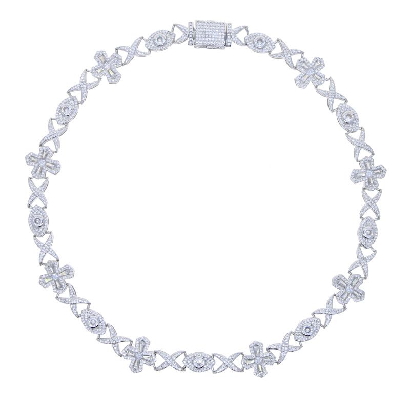 Collana con nodo incrociato e occhi in zircone, uomo e donna, hip hop, oro e argento_voghion.com