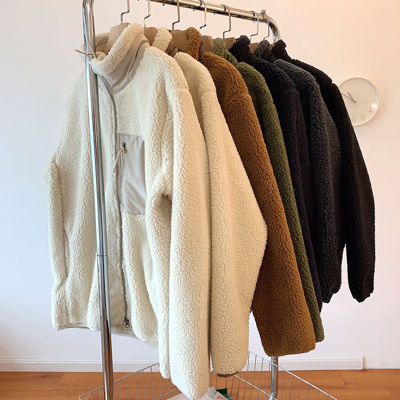 Winddichte Unisex-Jacke mit Fleecefutter – gemütlicher Paarmantel mit Stehkragen, Polyester-Außenmaterial für Herbst und Winter_voghion.com