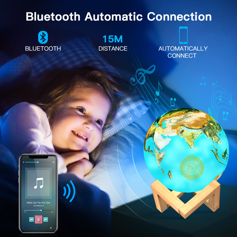 Altoparlanti Bluetooth Altoparlanti wireless per luce notturna musulmana 3D Moon con controllo APP Corano Speaekr Corano Lampada touch_voghion.com