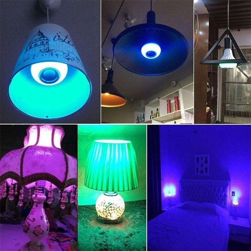 Altoparlante Bluetooth wireless LED E27 Lampadina musicale RGB Smart Lam con luce per camera da letto domestica con telecomando_voghion.com
