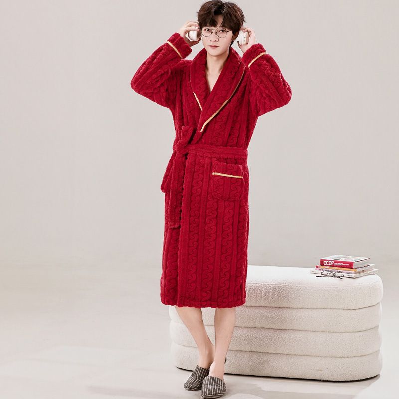 Thickened Nightgown Men's And Women's Coral Fleece Couple's Pajamas Extended Flannel Bathrobe_voghion.com