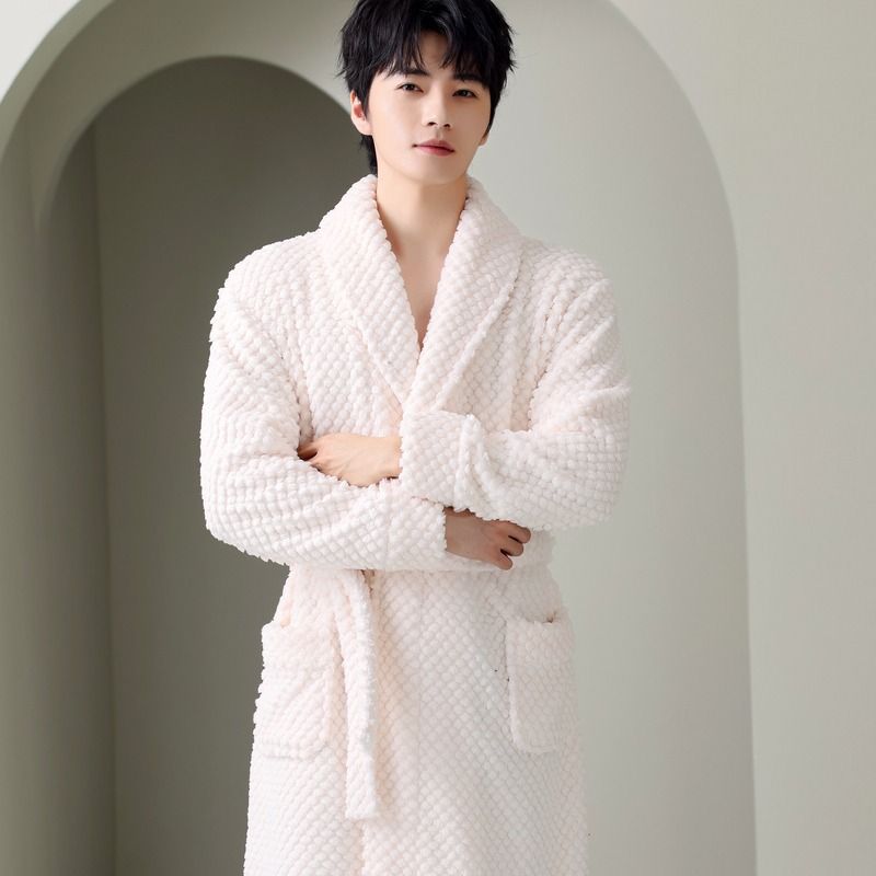 Pigiama da uomo in pile corallo, camicia da notte, accappatoio termico in pile spesso, flanella, taglie forti_voghion.com